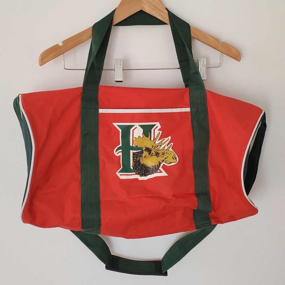 Vintage Halifax Mooseheads Hockey Team Red and Green Duffle Bag 🏒